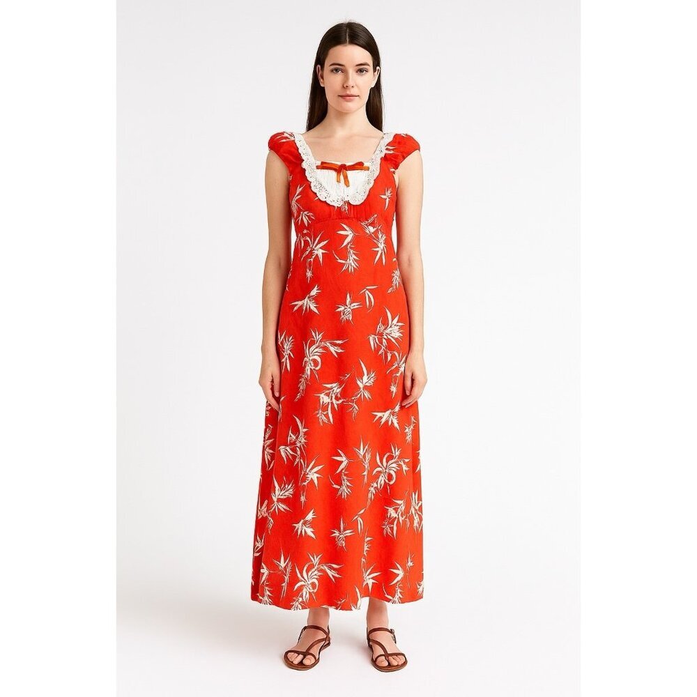 vintage 60s TOBY HONOLULU maxi dress hawaiian cotton floral beach orange M L